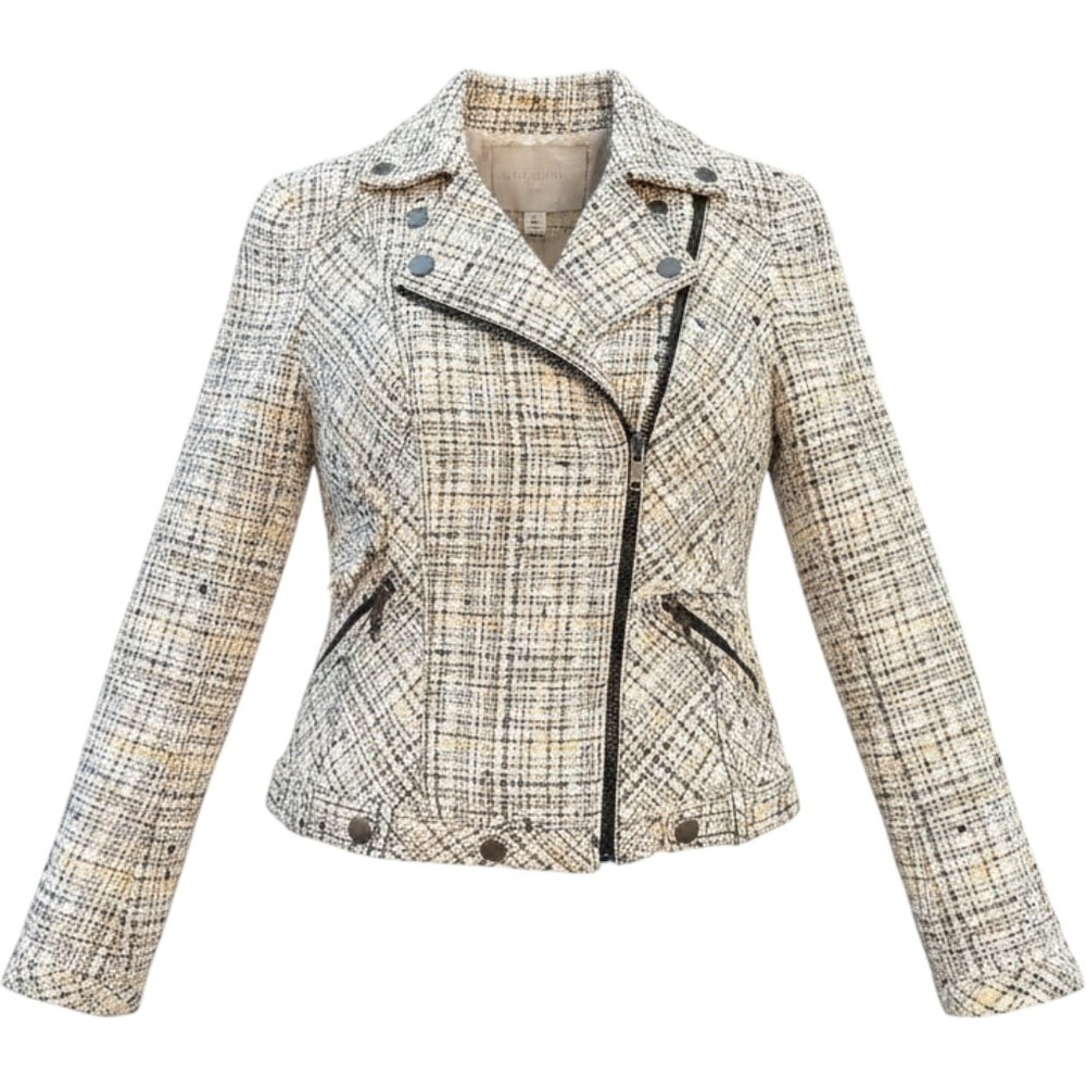 Zara Basic Womens Small Tweed Moto Jacket Multi Color Asymmetric Zip Cotton Blen